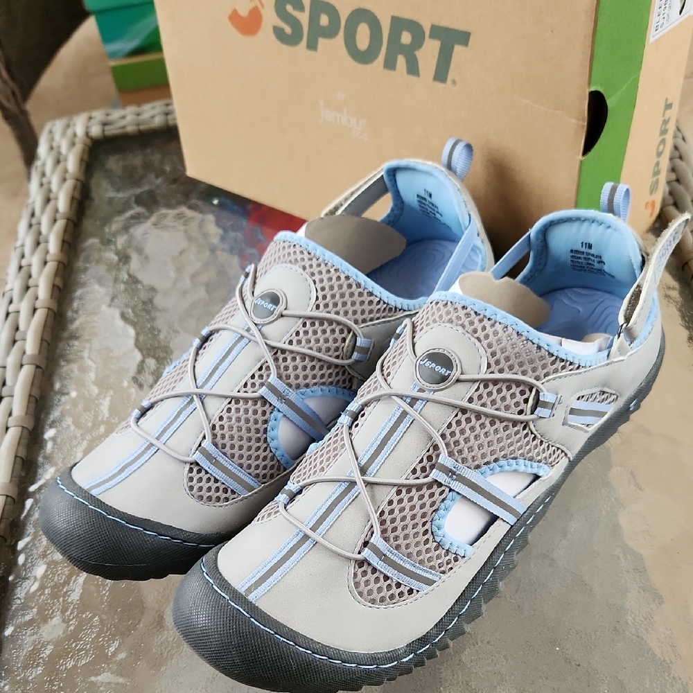 NWT Jsport By Jambu Gray and Light Blue Mesh Slip-On Sport Shoes Sz 11